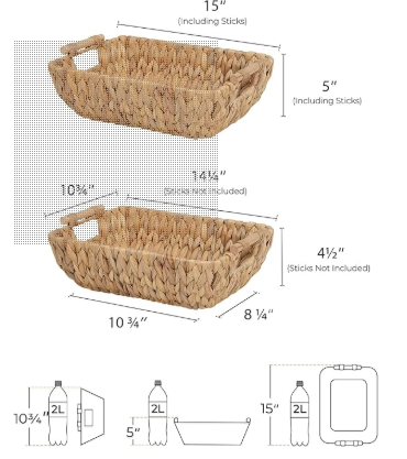 StorageWorks Hand Woven Large Storage Basket with Wooden Handle, Water Hyacinth Wicker Basket for Organization, 2 Pack